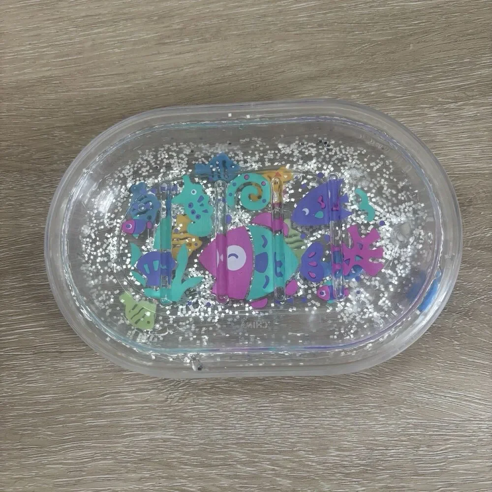 Vintage Y2K Floating Fish Soap Dish Liquid Motion Glitter Acrylic Sea Ocean Core